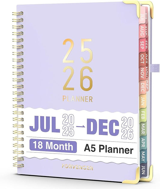 Jul 2025 - Dec 2026 Planner, Forvencer Academic Planner 2025-2026, 18 Month Daily Planner, 6" x 8", Weekly & Monthly Agenda Book, Hardcover Calendar Book, School Supplies for Student Teacher, Purple-DeskLoop Office