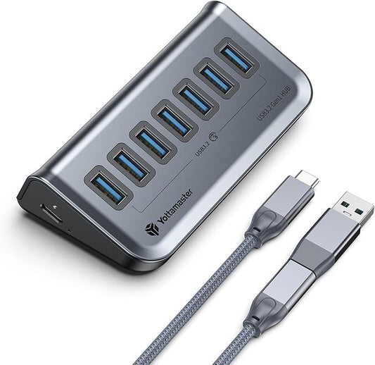 Yottamaster 7 Port USB 3.0 Hub, Data USB Hub Splitter with 1.6ft Cable Compatible with MacBook, Mac Pro, Mac mini, iMac, Laptop, PC, USB Flash Drives, Mobile HDD, Printer (1.6ft)-DeskLoop Office