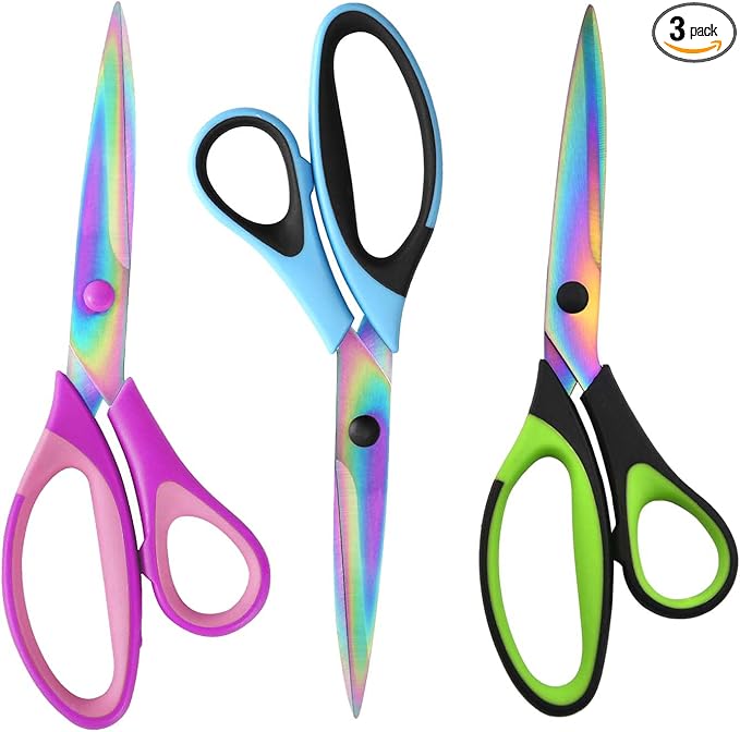 8.5" All-Purpose Scissors, 3-Pack Bulk Ultra Sharp Blade Shears, Comfort-Grip Sturdy Scissors for School, Office, Home, Sewing, Fabric, Craft Supplies, Right/Left Handed-DeskLoop Office