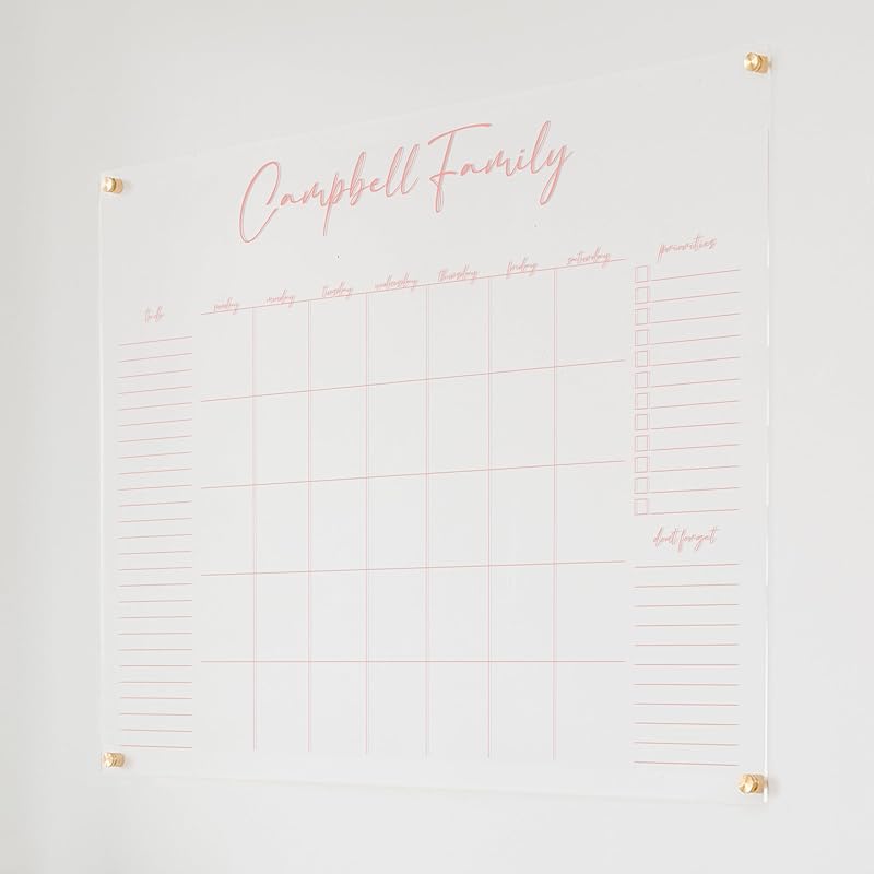 Personalized Clear Acrylic Calendar for Wall, Calendar Whiteboard for Wall, Dry Erase Wall Calendar, Wall Calendar Organizer System for Home (Cursive, Blush, 47.5"W x 36"H)-DeskLoop Office