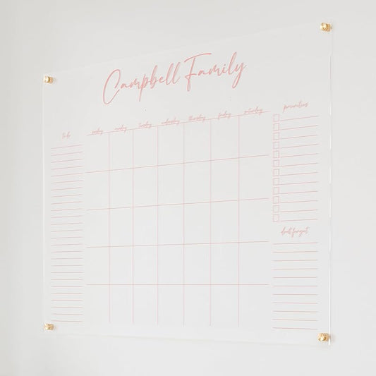 Personalized Clear Acrylic Calendar for Wall, Calendar Whiteboard for Wall, Dry Erase Wall Calendar, Wall Calendar Organizer System for Home (Cursive, Blush, 47.5"W x 36"H)-DeskLoop Office