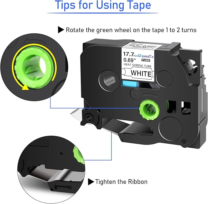 10PK Compatible for Brother Ptouch HSe-241 HSe241 HS-241 HS241 Black on White Heat Shrink Tube Label Tape use in PT-D400 PT-D600 PT-E300 PT-E500 PT-P750WVP Printer (0.69''x 4.92ft)-DeskLoop Office