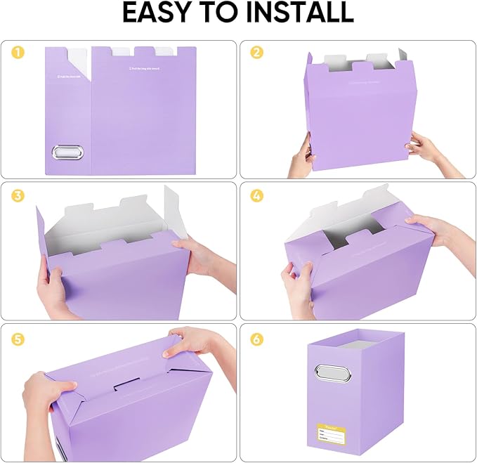 BALEINE File Organizer Box, Cardboard File Folder Organizer with Handle for Letter Size, Portable Collapsible Hanging Filing Box for Home Office Document Storage (2 Pack, Lavender)-DeskLoop Office