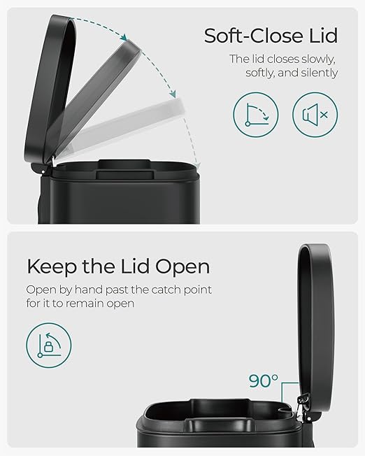 SONGMICS Trash Can with Lid, 8 Gallon Garbage Can, Stainless Steel Small Waste Bin with Step Pedal and Inner Bucket, Soft Close, Kitchen, Black ULTB102B01-DeskLoop Office