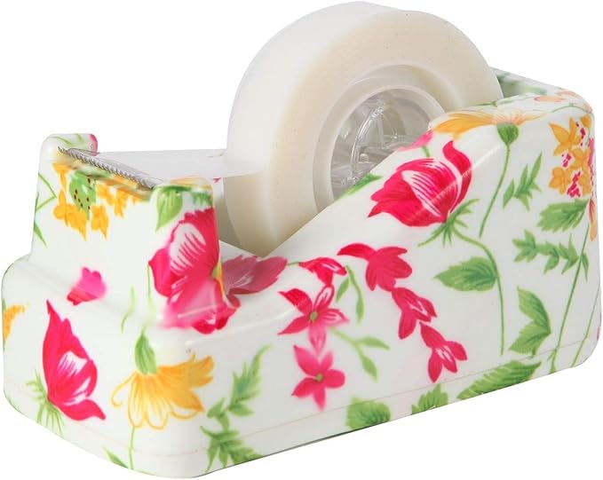 VIBRANZ-LAB Cute Tape Dispenser Desk Cute Home Office Desk Supplies Fun Desk Accessories Floral Tape Dispenser Cute Office Supplies for Women Desk Weighted Non-Skid Non-Slip Base Tape Dispensers-DeskLoop Office