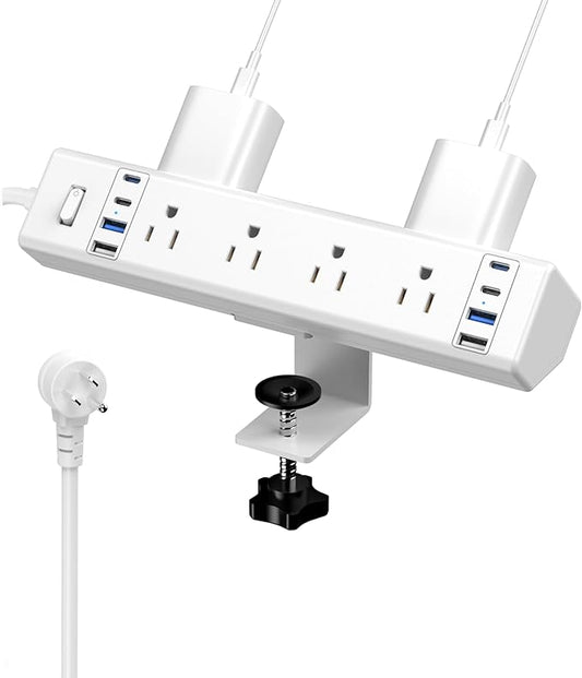 40W Fast Charging Station,Desk Clamp Power Strip,4 USB-C Ports & 8 AC Outlets,Desktop Edge Mount Surge Protector Power Strip,14AWG Heavy Duty Cord,Fit 1.9" Tabletop Edge for Home Office(6Ft Cable)-DeskLoop Office