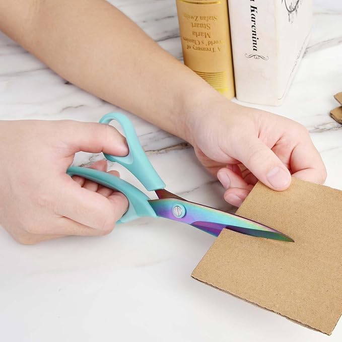 8.5" Scissors All Purpose, Multipurpose Office Scissors Set of 3 pack, sharp Titanium Coating Blade and Soft Comfort-Grip Sturdy Scissors for Fabric School Craft Sewing Home, Right/Left Handed, Blue-DeskLoop Office