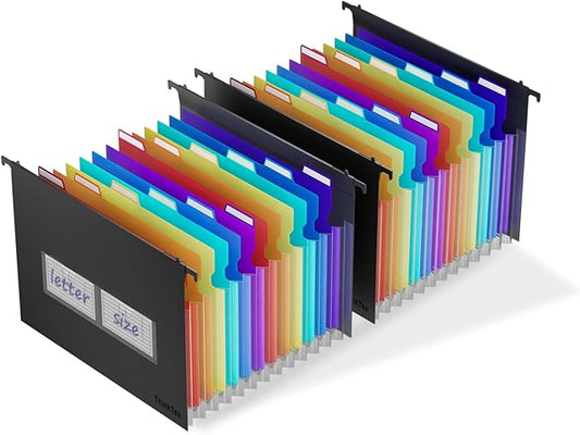 ThinkTex Plastic Expanding Hanging File Folders,12 Accordion Pockets,Large Capacity for Letter Size, Organizer for Filing Cabinet,Ideal for Tax,Contracts,Invoices,for Office,School-black-2set-DeskLoop Office
