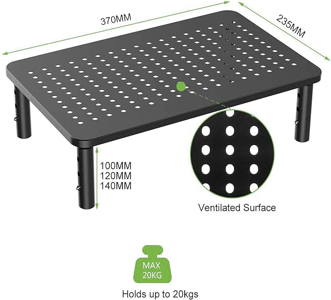Bracwiser Monitor Stand Riser,3 Level Height Adjustable Desktop monitor stand for Computer, Laptop, Printer, Notebook with Vented Metal Platform 370X235MM 2 Packs,Black-DeskLoop Office