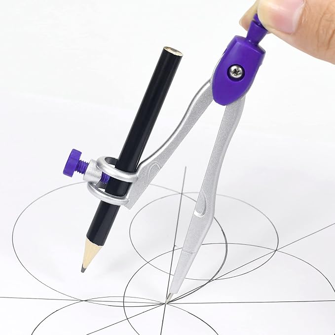 10 Pieces Math Geometry Kit Set Student Supplies with Shatterproof Storage Box,Includes Rulers,Protractor,Compass,Eraser,Pencil Sharpener,Lead Refills,Pencil,for School and Drawings(Purple)-DeskLoop Office