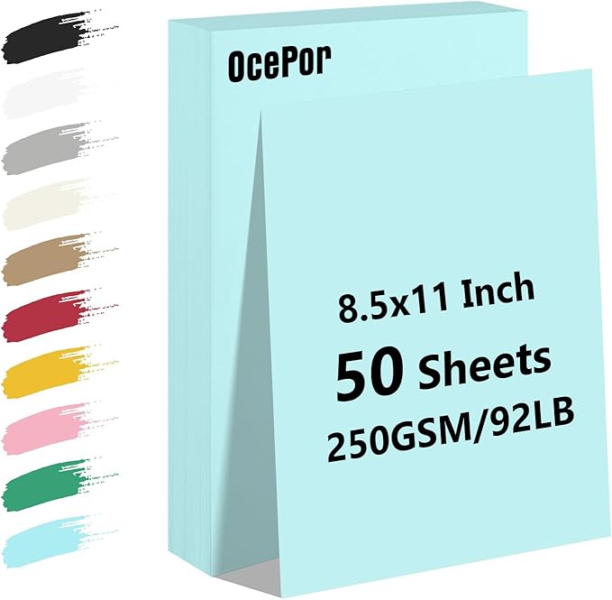 OcePor 50 Sheets Blue Cardstock Paper, Colored Printer Paper 8.5 x 11, Card Stock Thick Construction for Craft,Scrapbook,Office Printing, Invitations, Certificates,92 lb/250gsm-DeskLoop Office