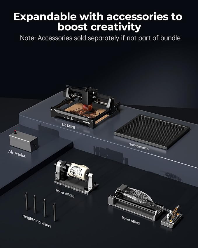 Laser Cutter and Engraver Machine, Woxcker L2 Mini 10W High-Precision No Need Installation for Metal, Wood, Acrylic, Leather, Glass Support Expansion Module (Class 1 Output Wattage: 10000 mW)-DeskLoop Office