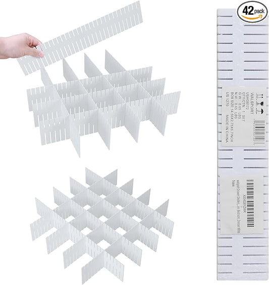 ALBAD Plastic Drawer Dividers Adjustable Drawer Organizer Dividers Separator for Tidying Clutter/Cutlery/Underwear/Socks/Clothes/Dresses/Boxes/Bins in Kitchen Bathroom Bedroom Office-DeskLoop Office