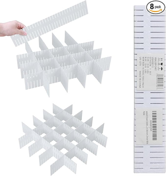 ALBAD Plastic Drawer Dividers Adjustable Drawer Organizer Dividers Separator for Tidying Clutter/Cutlery/Underwear/Socks/Clothes/Dresses/Boxes/Bins in Kitchen Bathroom Bedroom Office (8)-DeskLoop Office