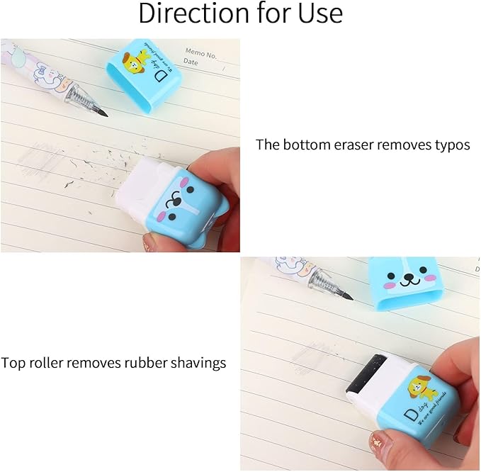 36 Pieces Erasers for Kids Cute Animal Cartoon Eraser with Cover and Roller Cases 6 Patterns Soft Pencil Rubber for Office Back to School Gifts Supplies Animals Themed Fun Party Favor-DeskLoop Office