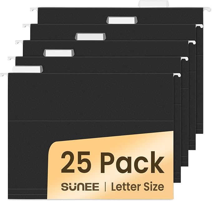 SUNEE 25 Pack Hanging File Folders, Black Folders, Hanging File Folders Letter Size with 1/5-cut Tabs, Stay Organized for Your Home and Office Bulk File and Documents-DeskLoop Office