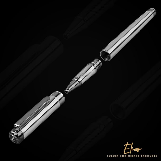ELIZO Luxury Pen Fancy Chrome Silver Nice Gift Rollerball Cool Pens Best Schmidt Ink EDC Pen Executive Smooth Writing Pens for Men Women-DeskLoop Office