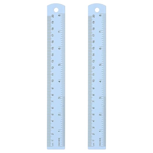 HARFINGTON 2pcs Metal Straight Ruler 20cm Metric SAE Aluminum Alloy Measuring Rulers Scale Tool with Hole for Measure Study Reading Classroom Office, Light Blue-DeskLoop Office