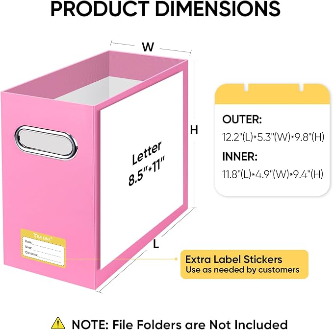 BALEINE File Organizer Box, Cardboard File Folder Organizer with Handle for Letter Size, Portable Collapsible Hanging Filing Box for Home Office Document Storage (2 Pack, Pink)-DeskLoop Office