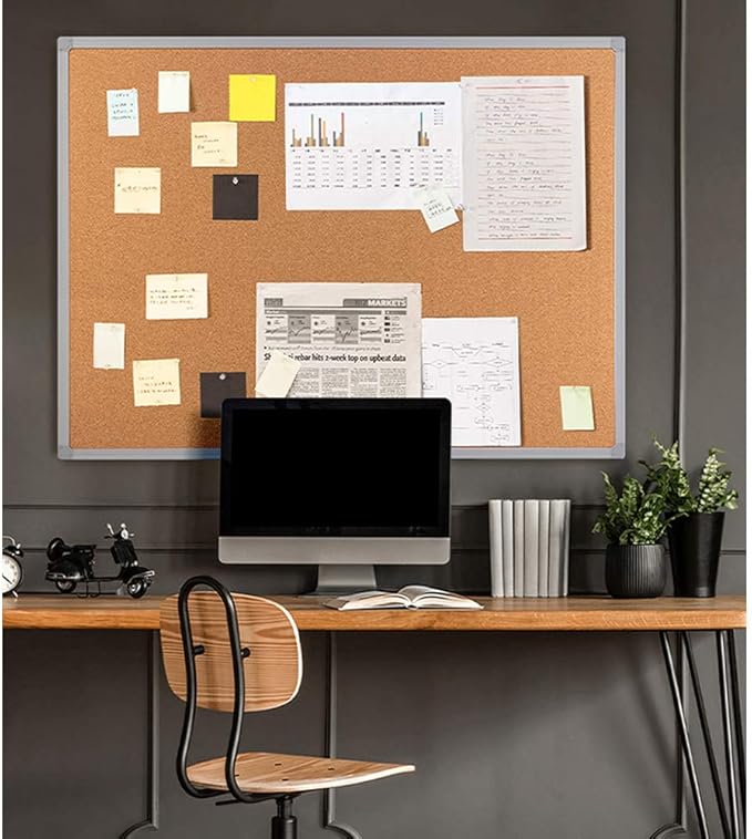 BIBOC Cork Bulletin Board,Cork Board,Felt Board, Pin Board, Notice Board, Memo Board for Homes or Offices,18 X 24 Inches, Silver Aluminium Frame-DeskLoop Office