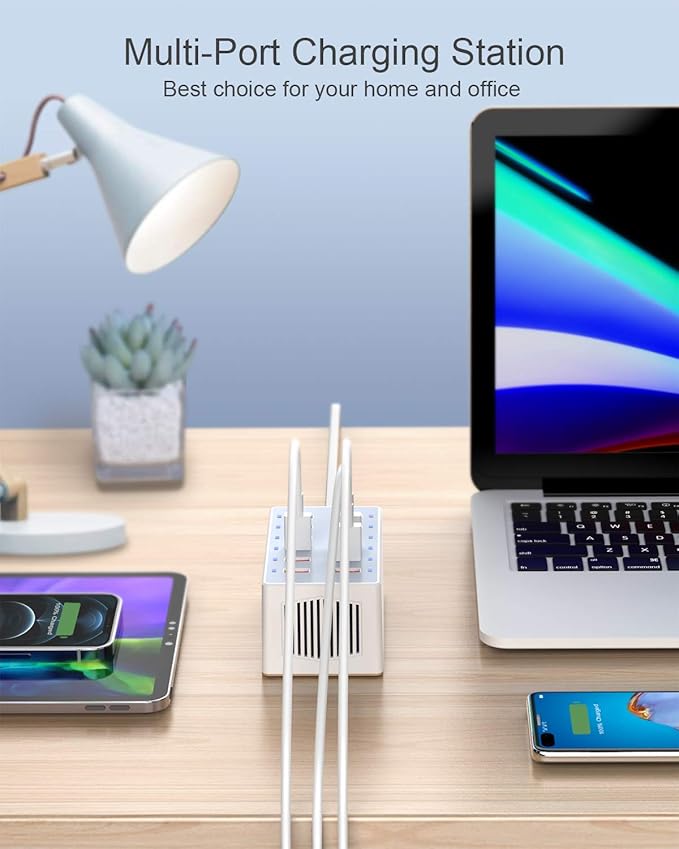 USB Charger 12-Ports Charging Station for Multiple Devices USB Wall Charger Power Hub Strip Smart Plug Charging Dock Block for iPhone Xs/XR,iPad,iPod,Galaxy S9/S8,Smart Phones 60W-DeskLoop Office