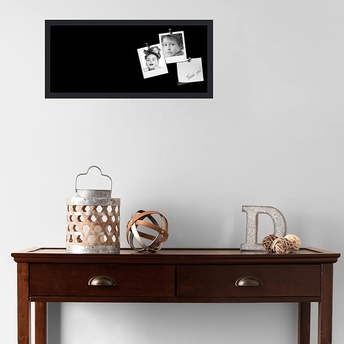 PinPix 28x12 Inch Cork Bulletin Board. This Decorative Framed Pin Board Comes with Solid Black Design and a Satin Black Frame. Ideal for Home Office Decor or Message Board (PinPix-622)-DeskLoop Office