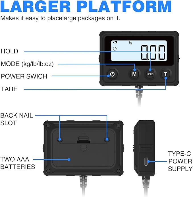 MAXUS Shipping Scale 440LB/10g Accuracy, Postal Scale for Packages with Hold and Tare Funtion, Digital Postage Scale for Luggage Warehouse Market & Home Use-DeskLoop Office