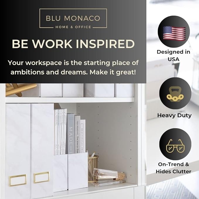 BLU MONACO Set of 4 Magazine Holders, White Marble Design with Gold Label Holders, File Holder for Desk, Magazine Storage for Home Office and Classroom-DeskLoop Office