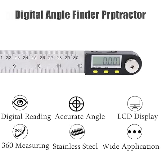 Delgada 12 inch/300mm Digital Angle Ruler and Stainless Steel Digital Angle Finder or Digital Protractor with Zeroing and Locking Function Battery Included-DeskLoop Office