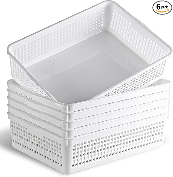 A4 Size Plastic Storage Basket,Desktop File Paper Letter Organizer Tray, 6-Packs (White)-DeskLoop Office