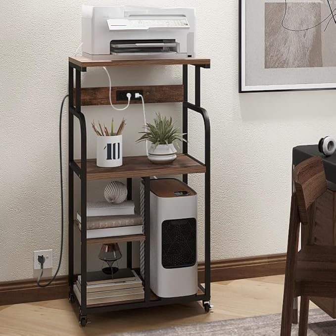 VEDECASA Large Printer Stand Cart with Charging Station USB Port 21.2"x15.7"x42.3" Tall 3-Tier Adjustable Shelf Storage Home Office Rolling Stand with Wheels-DeskLoop Office