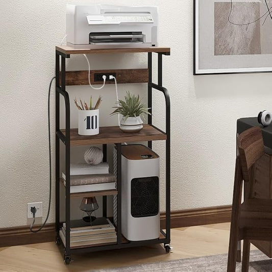 VEDECASA Large Printer Stand Cart with Charging Station USB Port 21.2"x15.7"x42.3" Tall 3-Tier Adjustable Shelf Storage Home Office Rolling Stand with Wheels-DeskLoop Office