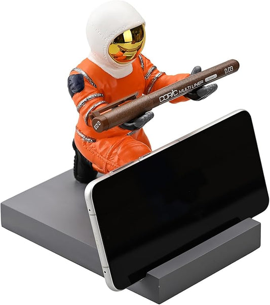 Astronaut Resin Pen Holder, Mobile Phone Stand, Device Stand, Desk Organizer Decorative Pen Holder (Orange&Golden)-DeskLoop Office
