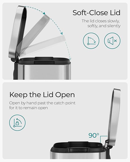 SONGMICS Trash Can with Lid, 8 Gallon Garbage Can, Stainless Steel Small Waste Bin with Step Pedal and Inner Bucket, Soft Close, Kitchen, Silver ULTB03NL-DeskLoop Office