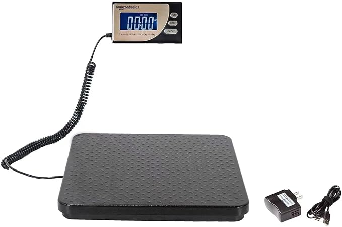 Amazon Basics Digital Postal Scale, Heavy Duty, Aluminium Platform, 440 lb Capacity, 1 Ounce Readability, Black-DeskLoop Office