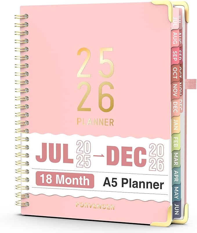 Jul 2025 - Dec 2026 Planner, Forvencer Academic Planner 2025-2026, 18 Month Daily Planner, 6" x 8", Weekly & Monthly Agenda Book, Hardcover Calendar Book, School Supplies for Student Teacher, Pink-DeskLoop Office