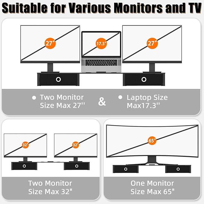 WESTREE Monitor Stand Riser with Adjustable Laptop Stand Riser, Steel Frame Dual Monitor Stand with Two Drawers for 2 Monitors, Desktop Oraganizer Stand for Computer,Laptop,Screen-DeskLoop Office