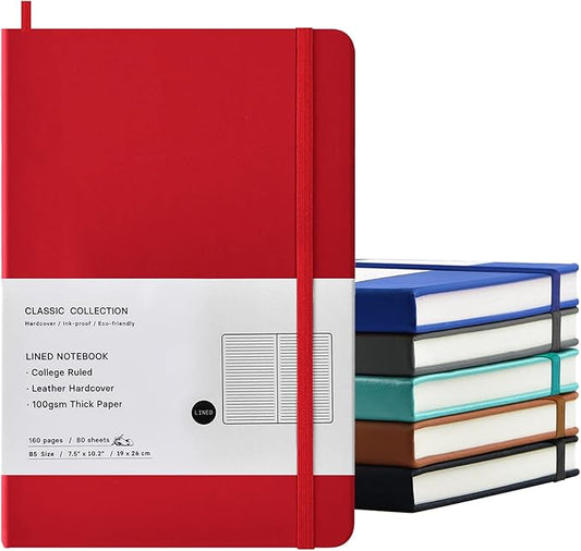 Coopay 6 Pack B5 Notebooks Journal College Ruled Composition Notebooks Classic Hardcover Lined Journals for Office Home School Business Writing Notes, 10.2" x 7.5", 100GSM Thick Paper (Multicolor)-DeskLoop Office