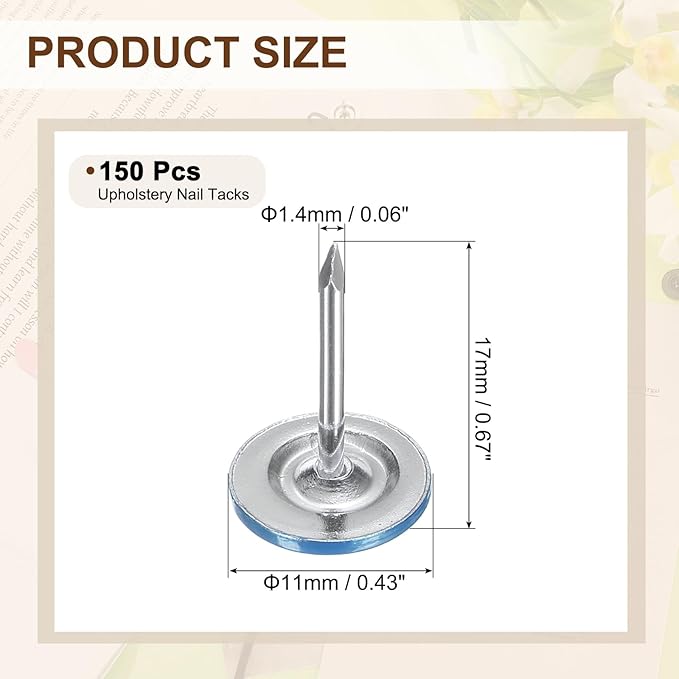 uxcell 150Pcs Upholstery Tacks, 11mmx17mm Flat Head Thumb Tack Decorative Furniture Nails Push Pins for Furniture Sofa Headboards, Blue-DeskLoop Office