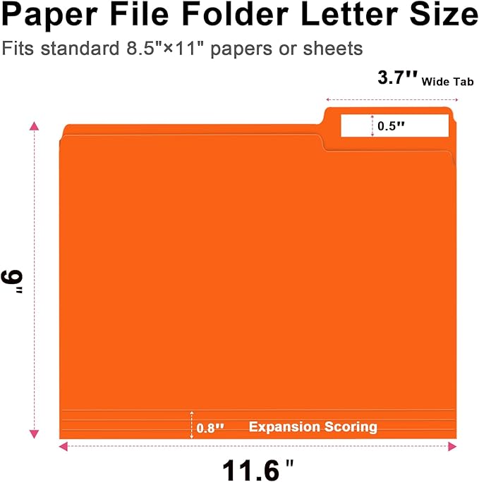 File Folder, RAZCC 150 Pack 1/3 Cut Tab File Folders Letter Size, Orange, Folders with Tab, Great for Organizing and Easy File Storage-DeskLoop Office