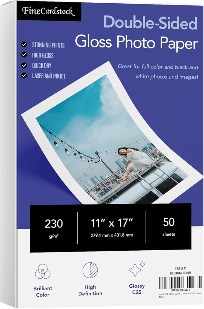11" x 17" Photo Paper for Inkjet & Laser Printers - Extra Thick, High Gloss for Full Color Printing - Premium White Glossy, Instant Dry Paper for Everyday Pictures, Albums - 50 Sheets per Pack-DeskLoop Office