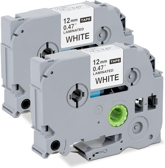 PT-D210 PT-D220 PT-H110 PT-H111 Label Tape 12mm .47 Laminated Black on White 2 Pack-DeskLoop Office