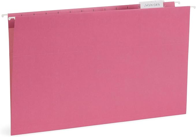 25 Blue Summit Supplies Legal Size Hanging File Folders - Assorted Gem Tone Colors (Turquoise, Teal, Coral, Purple, Magenta), Durable 11pt Paper, Plastic Tabs and Inserts Included-DeskLoop Office