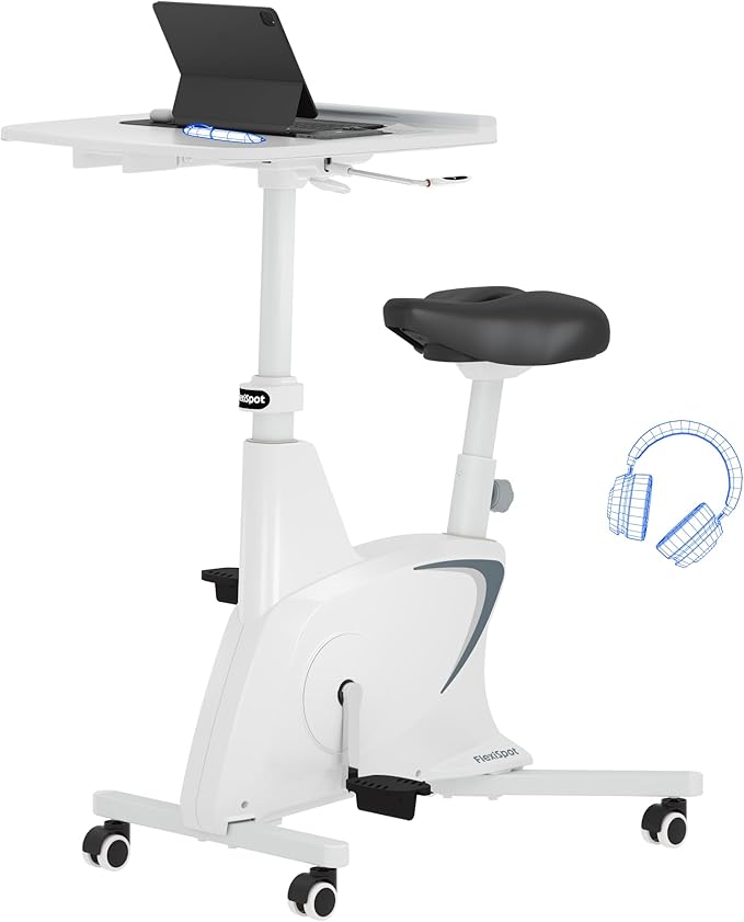 FLEXISPOT 3-in-1 Small Standing Desk Adjustable Height Movable Rolling Desks Laptop Desks Workstation with Integrated Pedal Exerciser Wide Seat, Desk for Home Office Corner Small Space, White-DeskLoop Office