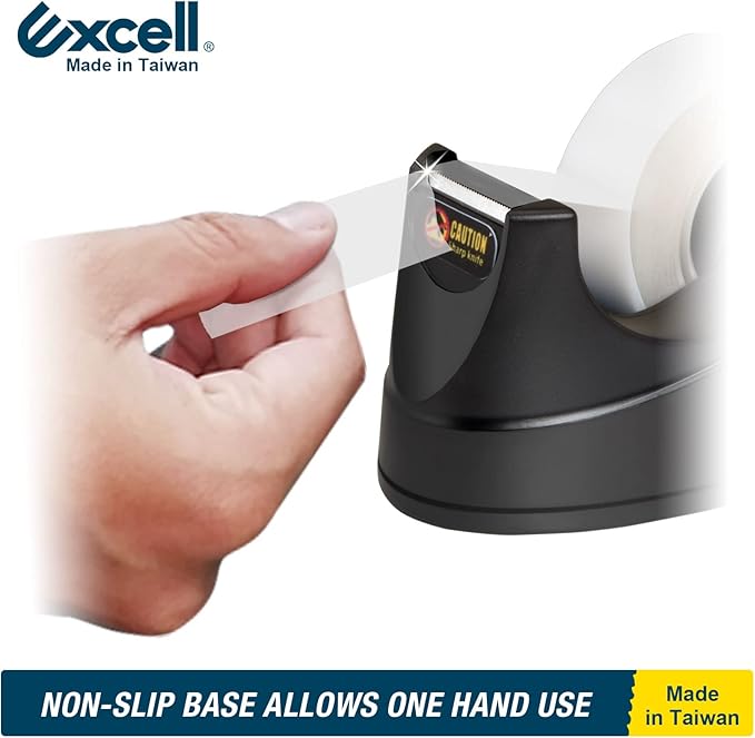 Excell EX-115BK Mini Desktop Tape Dispenser (1" core) with Adhesive Bottom, Tape Dispenser Desk for Home, Office, School and Gift Store Wrapping Purpose- 1Pack (1)-DeskLoop Office