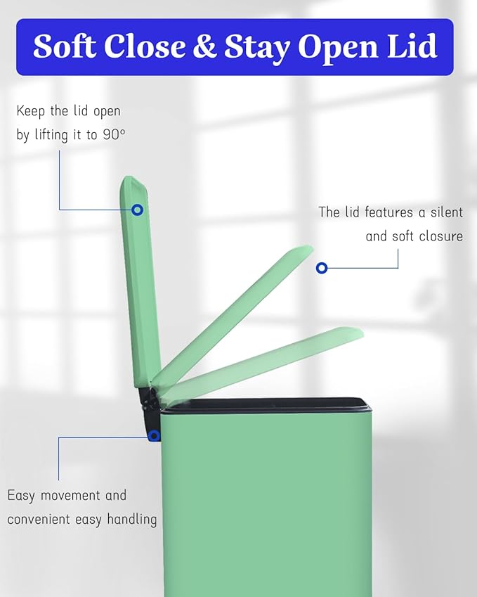Rubbish Bin with Lid, 10 L, Stainless Steel Bathroom Waste Bin, Small Waste Bin, Pedal Bin, Stainless Steel for Bathroom, Bedroom and Office, Green-DeskLoop Office
