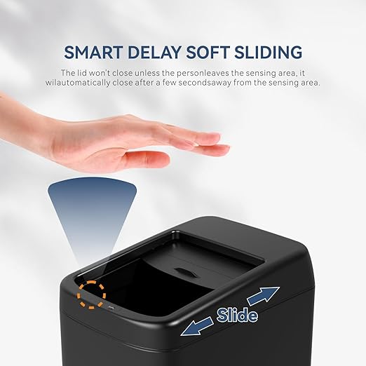 ELLO&ALLO Garbage Can Motion Sensor Trash Can 13 Gallon for Kitchen with Roll Up Lid, Automatic Touchless High-Capacity Black Waste Bin-DeskLoop Office
