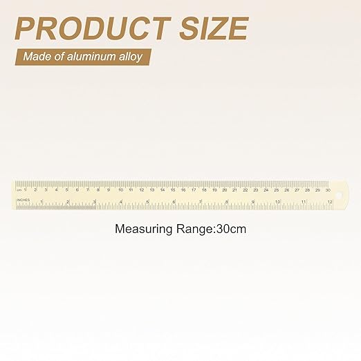 HARFINGTON 2pcs Metal Straight Ruler 30cm Metric SAE Aluminum Alloy Measuring Rulers Scale Tool with Hole for Measure Study Reading Classroom Office, White-DeskLoop Office