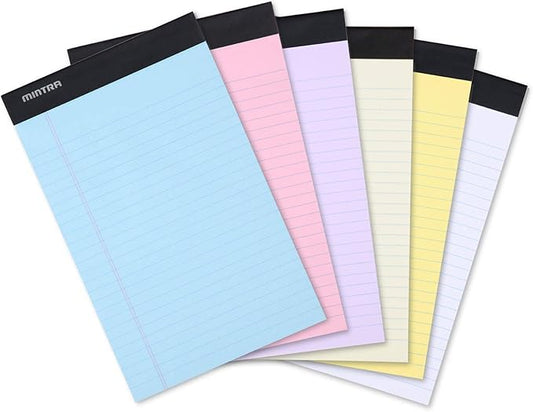 Mintra Office Legal Pads, ((Basic 6pk - (Pastel Set #2), 5in x 8in, Narrow Ruled))-DeskLoop Office