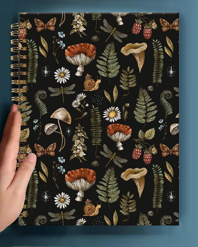 Spiral Journal Notebook,A5 Hardcover Lined Journals for Women Girl 6 x 8.3 in,120 Pages Thick Paper,Cute College Ruled Writing Notebook for Gifts Office Work School(Mushroom Forest Plant)-DeskLoop Office